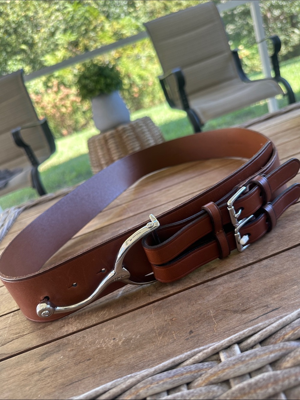 Ralph Lauren Women’s Brown Leather Silver Hook Equestrian Belt XL